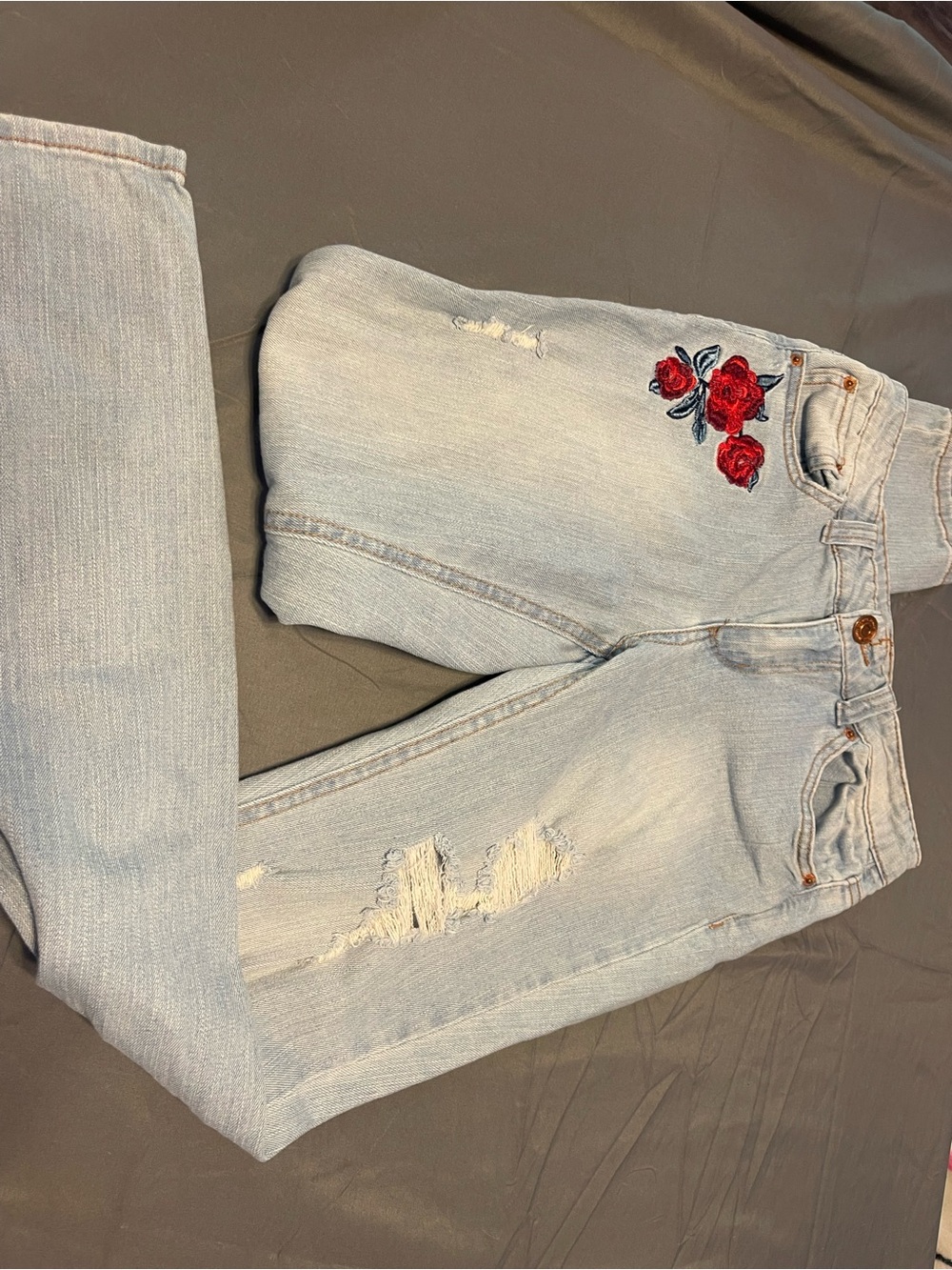 Almost Famous Light Wash Skinny Jeans with Red Rose Patch